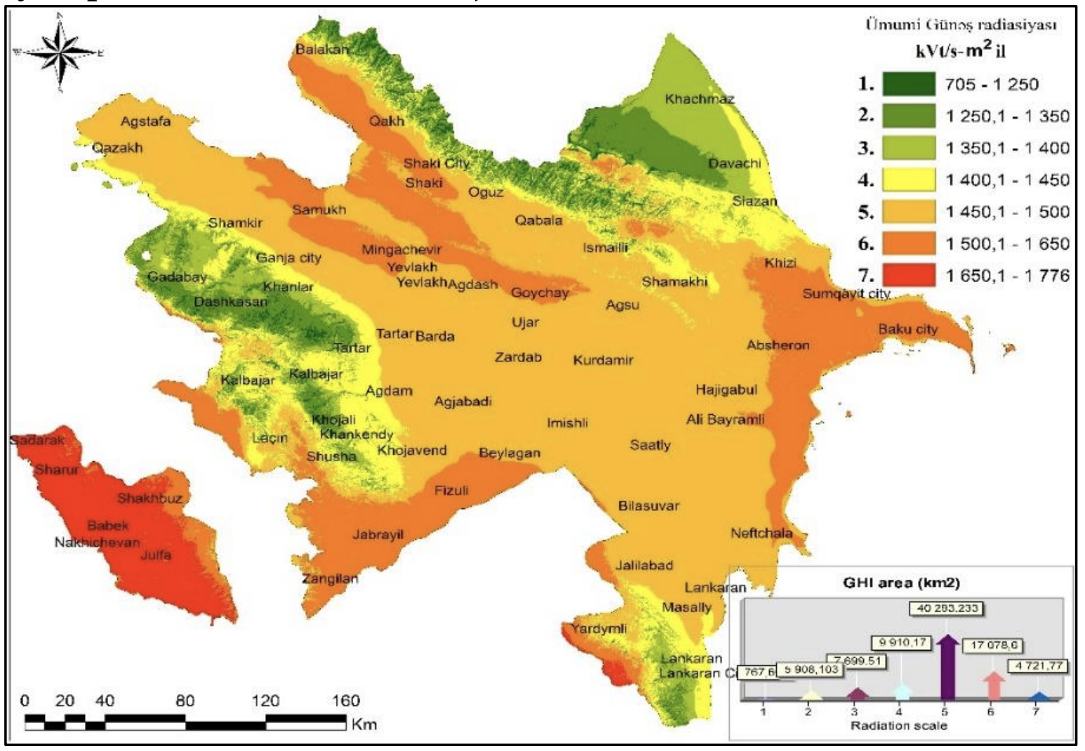 Total solar radiation map of Azerbaijan
